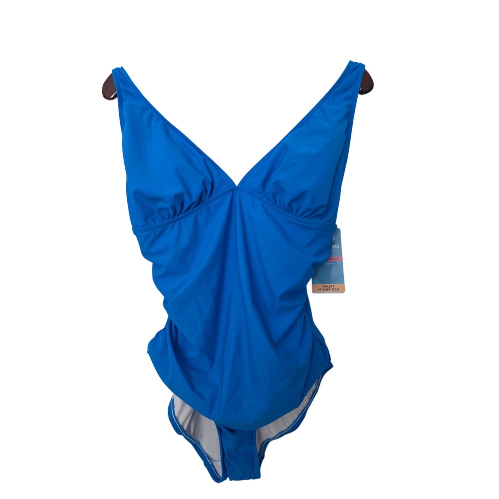 Swim Solutions One Piece Swimsuit Waist Minimizer Women Size‎ 14 Blue NWT $99